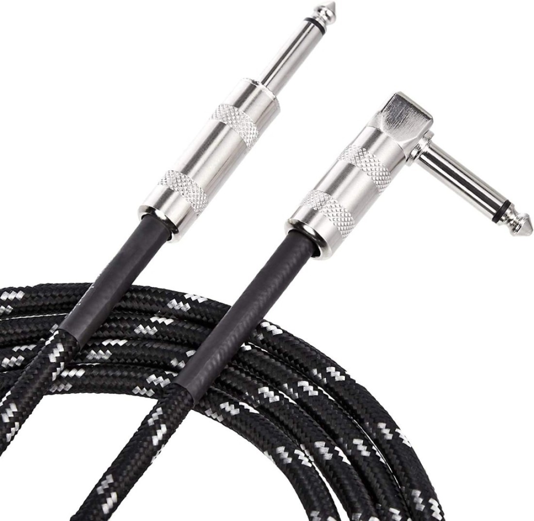 Mike Music 1/4 Inch Tweed Cloth Jacket Right-Angle Guitar Instrument Cable - 5 Meter (Black) (5 meter, Black)