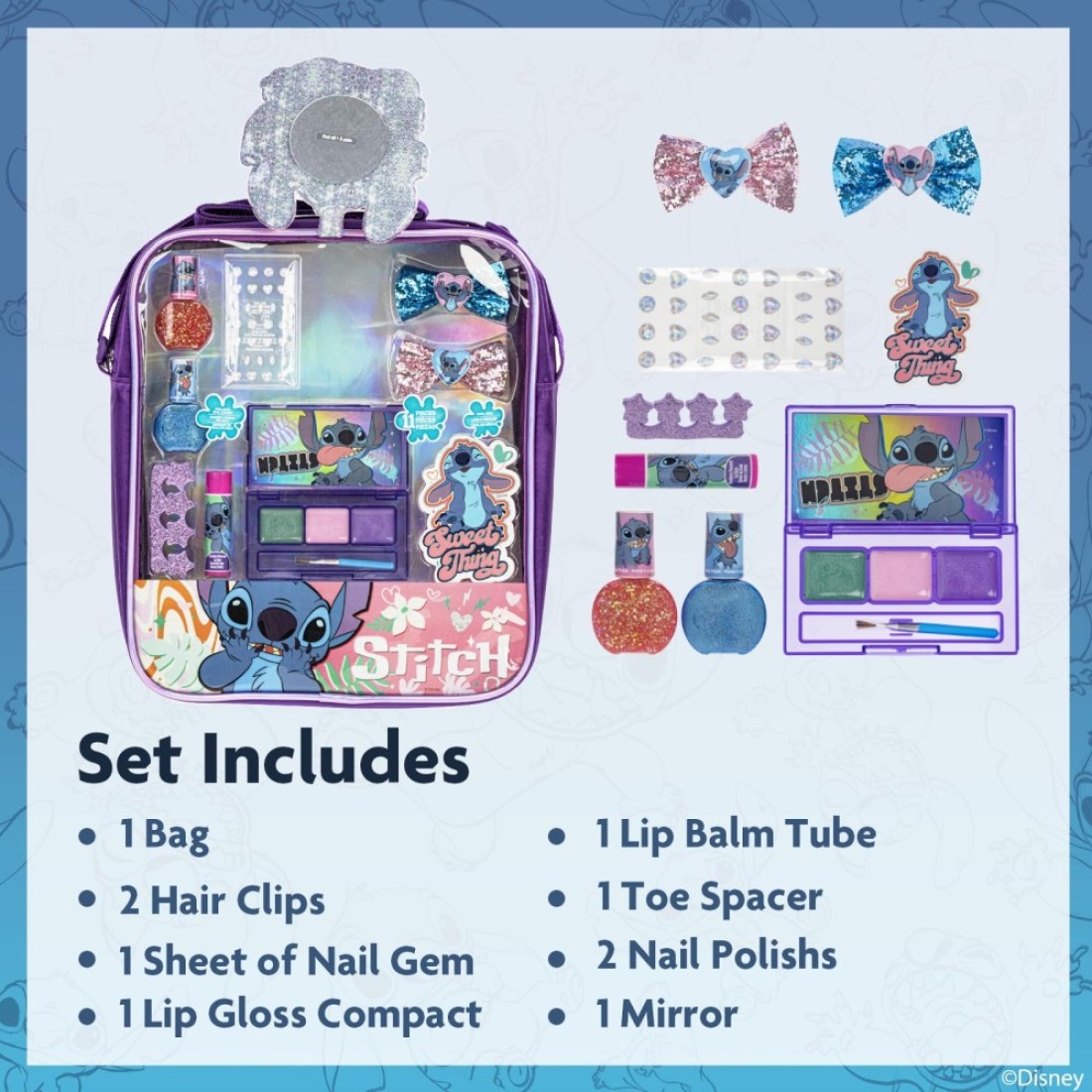 Disney Lilo and Stitch Makeup Filled Shoulder Bag Includes Lip Gloss Nail Polish Hair Bow More for Girls Ideal for Ages 3 and Up Perfect for Parties Makeovers by Townley Girl