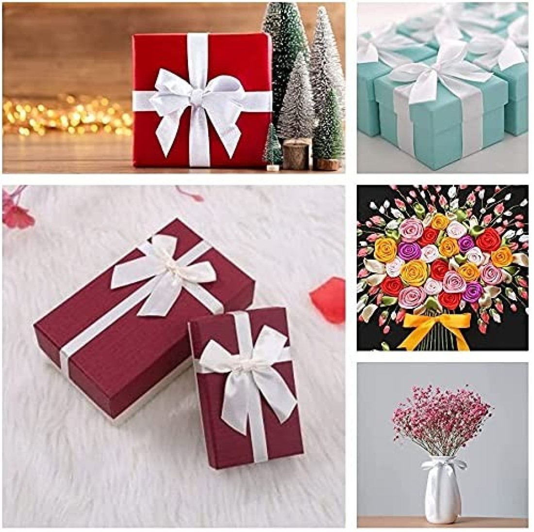 White Satin Ribbon, 12mm x 25yd Fabric Polyester Ribbon for Gift Wrapping, Party Favors, Wedding Decorations, Bow Making, Bouquets, Sewing Projects &amp; Craft Supplies