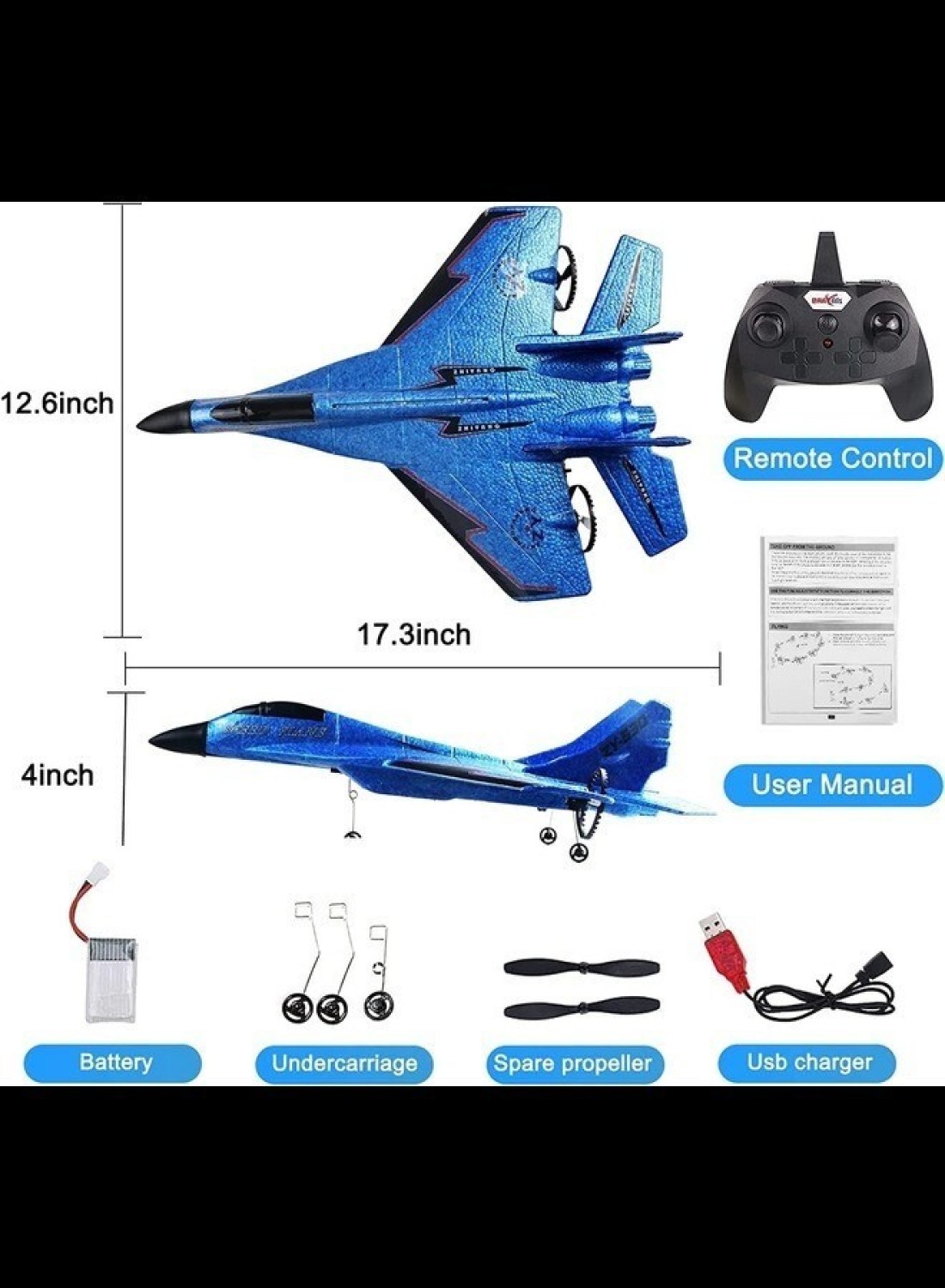 Radiotronics Remote Control Airplane RC Glider for Beginner Adult Kids, Easy to Fly EPP Foam RC Aircraft Fighter with LED Light (BLUE)