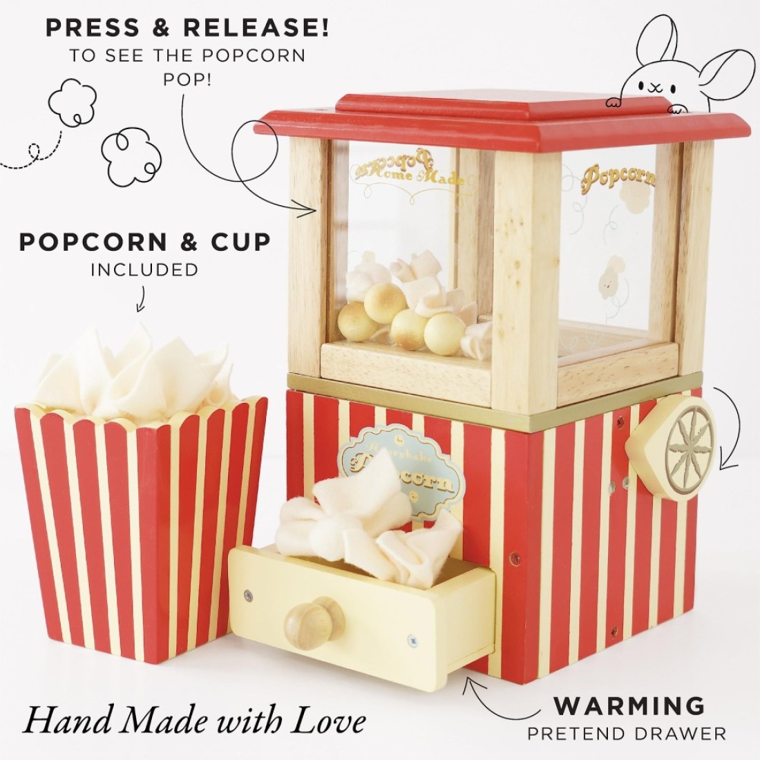 Le Toy Van Wooden Honeybake Retro Popcorn Machine Cinema Kitchen Or Movies Pretend Play Movie Night Role Kids Play Toy