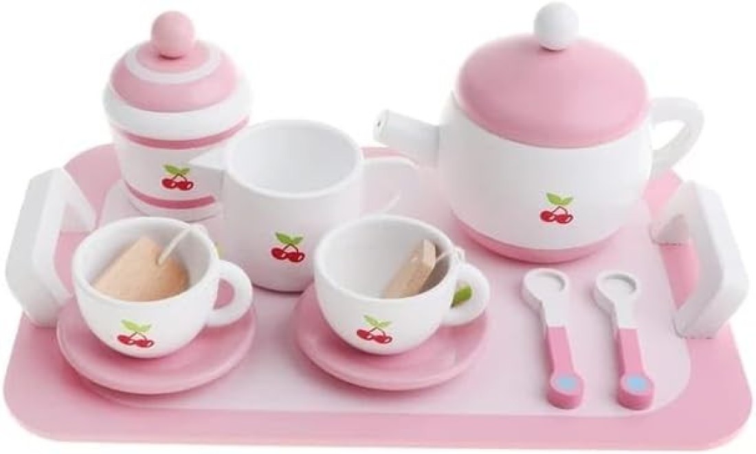 Wooden Tea Set 12pcs Pretend Play Food Accessories Pretend Toy, Teacup Playset, Toy Accessories