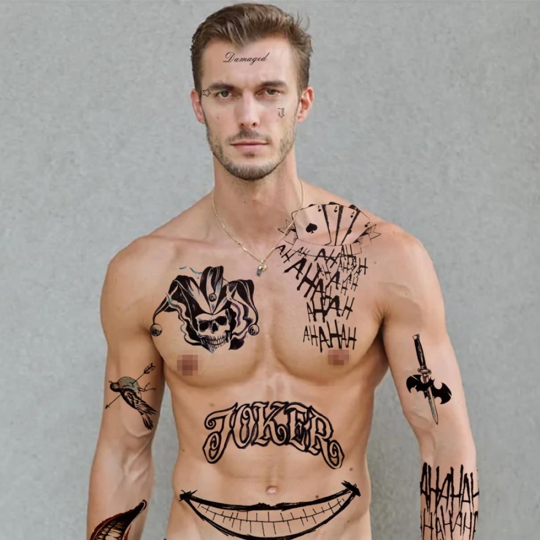 4 Sheets LargeSize Joker Tattoos NEDEQI Halloween Fake Temp Tattoo for Men Adult All Versions Realistic Last Long Joker Sticker Perfect for Halloween Costumes Cosplay Makeup Party Accessories