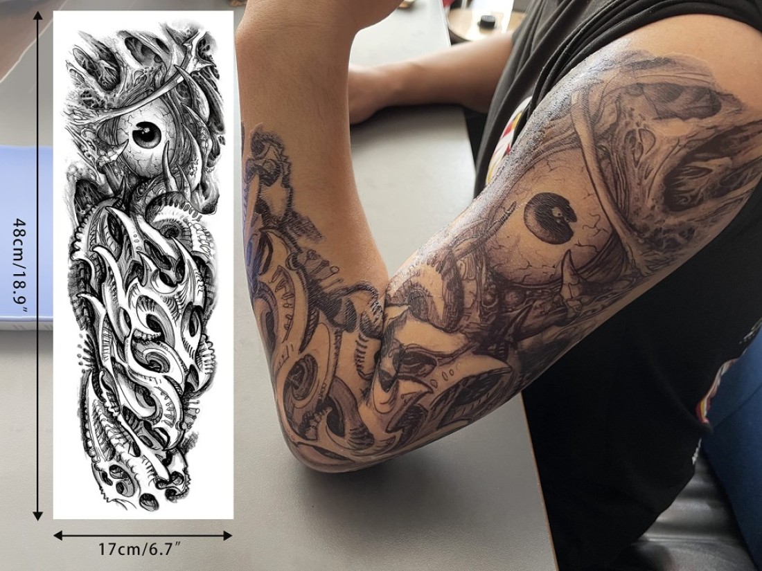 Aresvns Halloween Sleeve Tattoos Temporary for Men WomenBlack fake tattoos for adultsWaterproof Realistic Temporary TattoosLooks Real Temp TattoosWolfTigerDevils eye