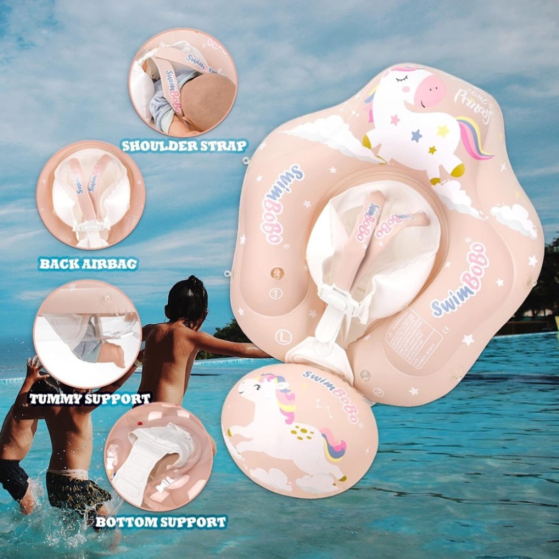 Swimbobo-Baby Swimming Float W/Sun Protection Canopy-Unicorn
