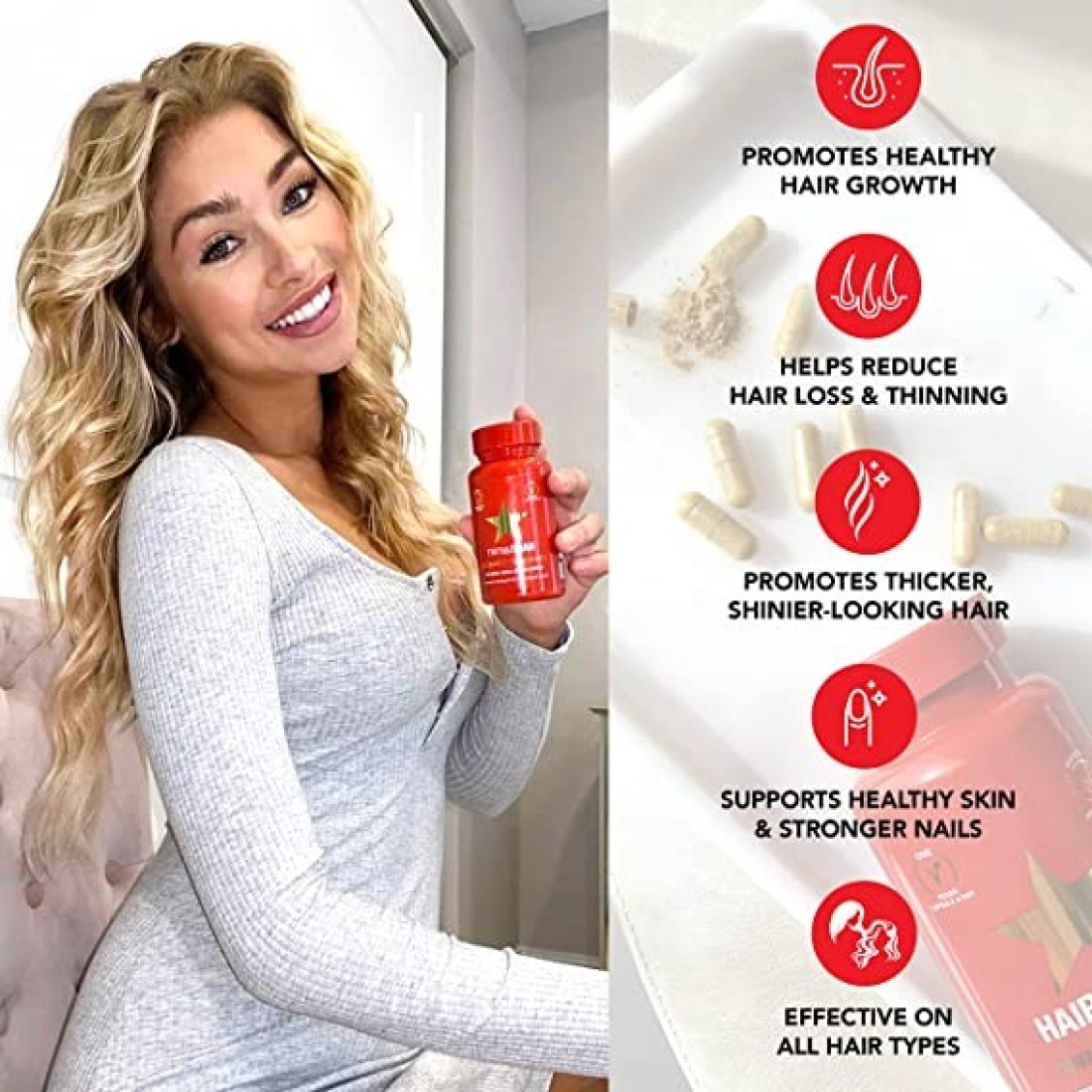 Hairtamin Healthy Hair Growth Vitamins - Biotin Hair Growth Supplement - 30 Capsules - Hair Vitamins To Help You Grow Gorgeous, Longer Stronger Looking Hair