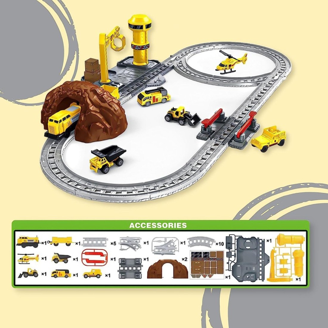 Fitto Train Toy playset for Boys Girls with helicopter and construction vehicle, Trains Tracks, Railway Kits Locomotive Engine, Cargo Car Track, Christmas Gifts for 3 4 5 6 7 8+-year-old Kids