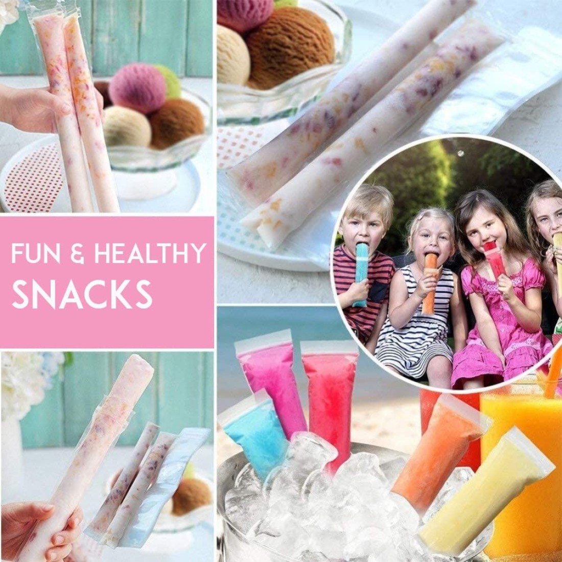125 Disposable Ice Popsicle Mold Bags with funnel BPA Free Zip lock Freezer Tubes For Healthy Snacks Yogurt Sticks Juice Fruit Smoothies Ice Pops