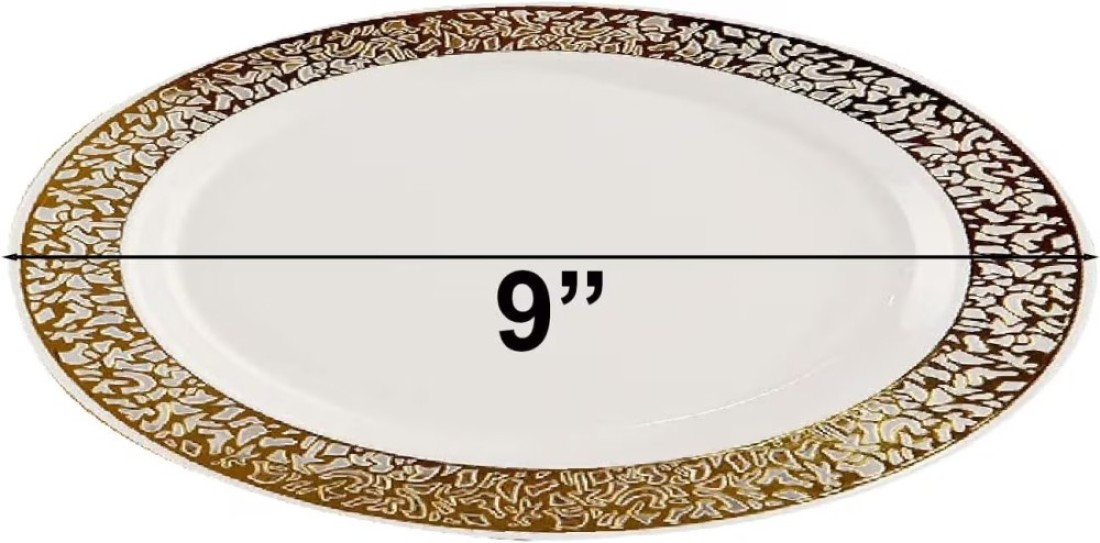 9&quot; Disposable Plastic Plates, White &amp; Gold Color, 35g Weight, Pack of 120 Plates