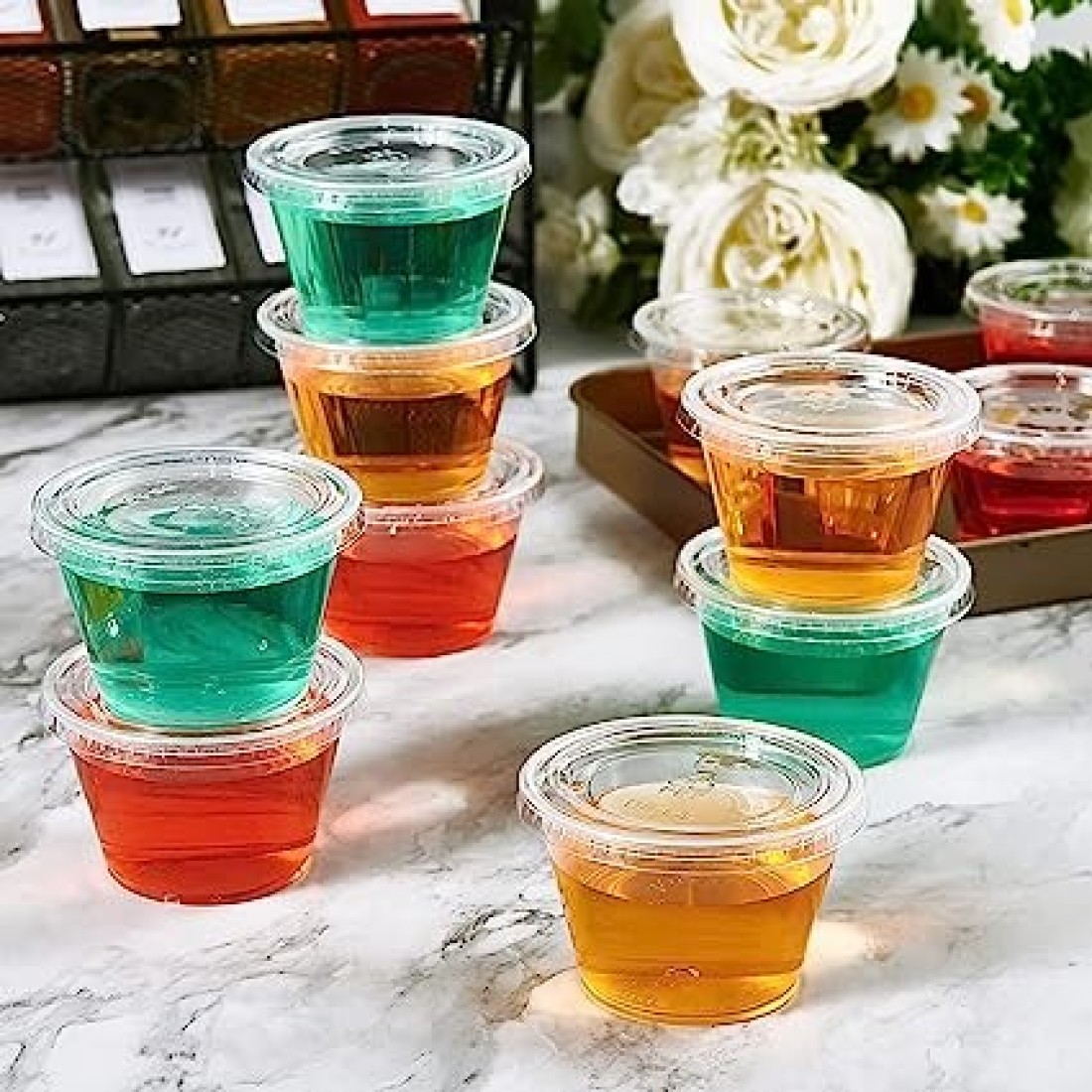 Vsell24 100Pc 4Oz Plastic Disposable Portion Cup Containers With Lid Sauce Jello Shot Souffl&eacute; Sampling Cups Clear