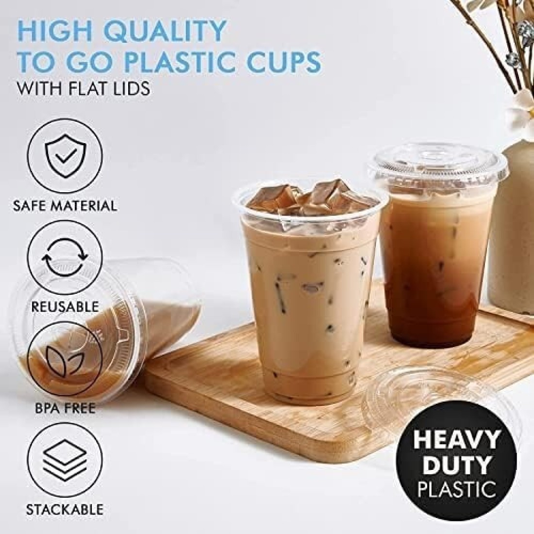 Vsell24&trade; 50PC Disposable Drinking Plastic Cup 24oz For Smoothie Coffee Water Juice Cups With Flat Lid Clear&hellip;