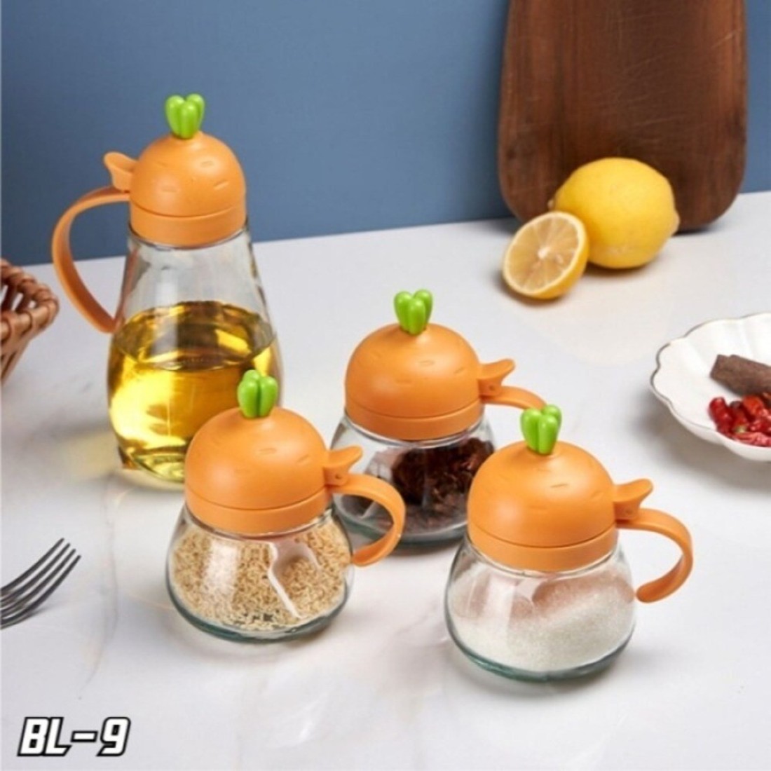 Oil Dispenser and Spice Jar Vinegar Bottle And Spice Rack Set Of 4 Pieces