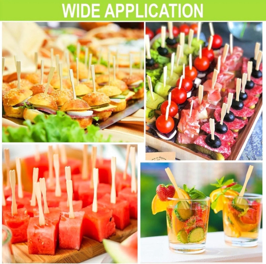LAVISH Wooden Fruit Forks, Bamboo Fruit Fork, Two Prongs Fruit Forks Disposable Cocktail Food Picks Blunt-end Forks