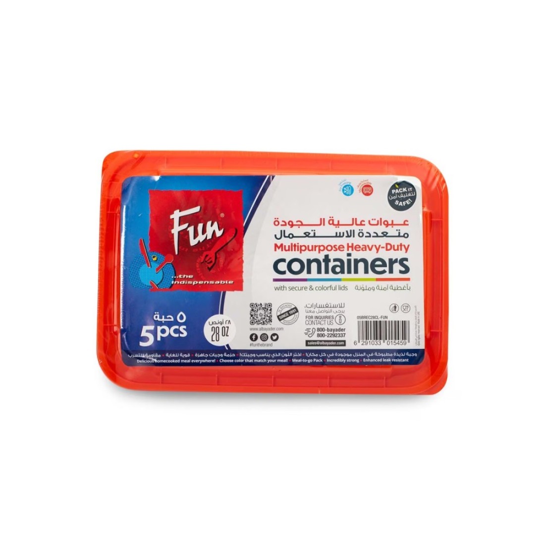 Fun Containers With Lid Clear And Red 828ml 5 PCS