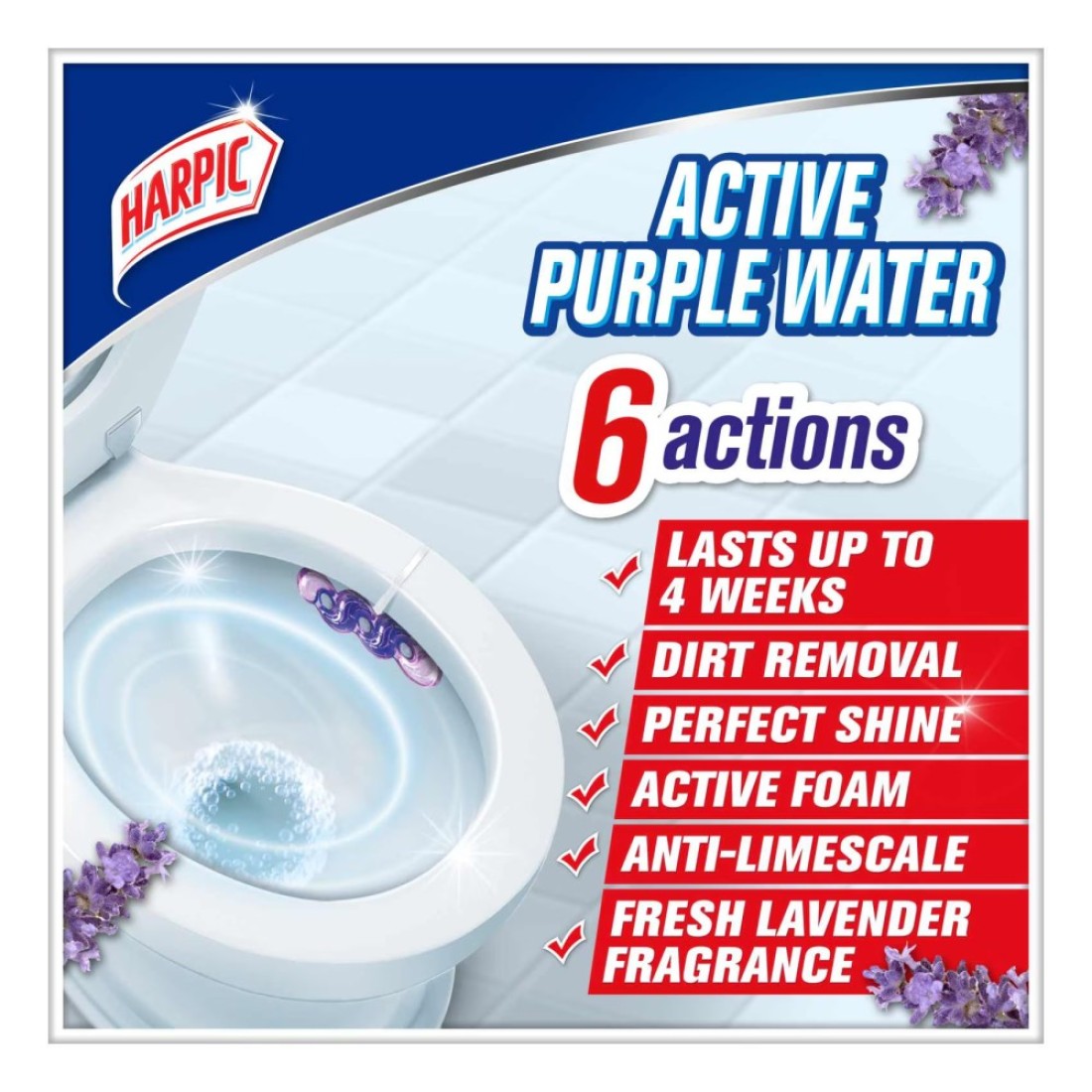 Harpic Active Purple Power Toilet Rim Block Lavender Meadows 35g