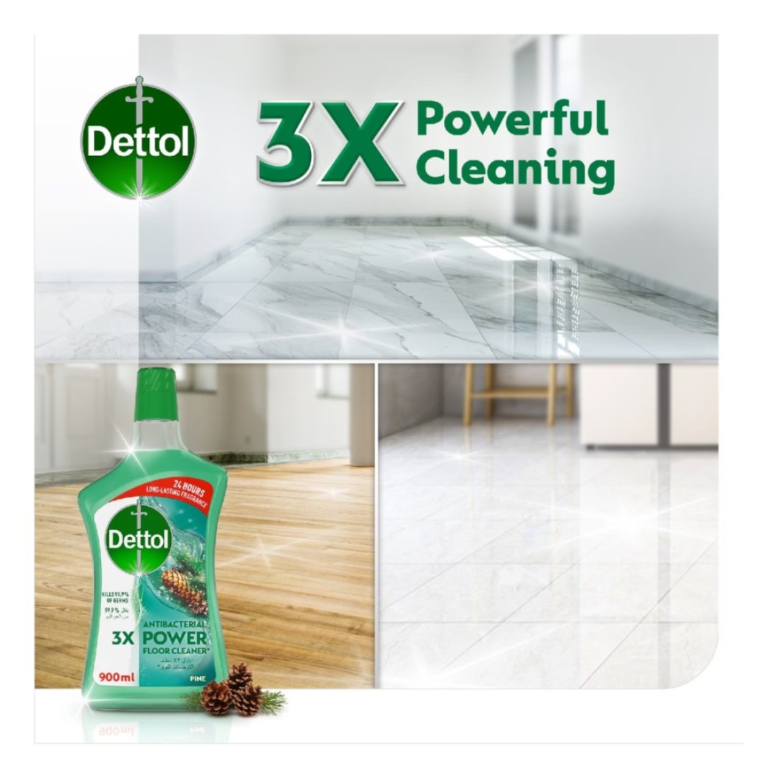 Dettol Antibacterial 3x Power Floor Cleaner Pine 900ml Pack of 2