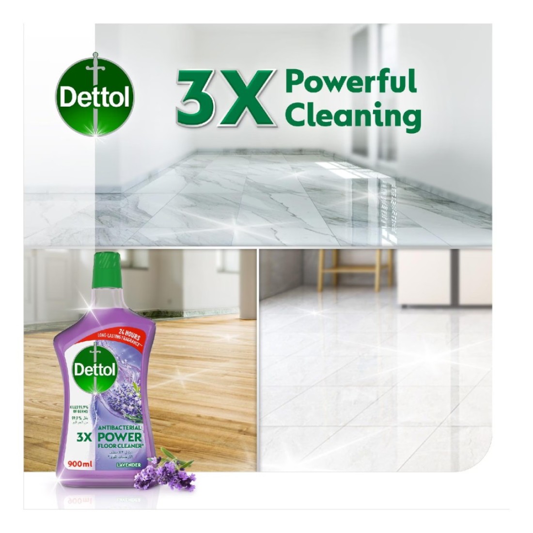 Dettol Antibacterial 3x Power Floor Cleaner Lavender 900ml Pack of 2