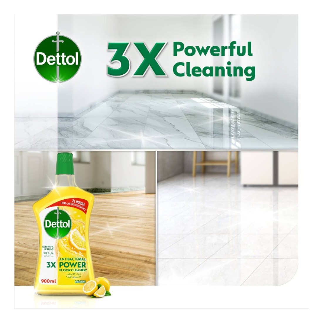 Dettol Antibacterial 3x Power Floor Cleaner Lemon 900ml Pack of 2
