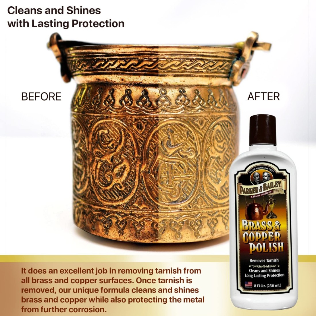 PARKER BAILEY Brass and Copper Polish Brass Polish Cleaner Copper Cleaner and Polish Tarnish Remover Metal Polish Cream for Polishing Antique Decor Pans Furniture 8 Oz Bottle