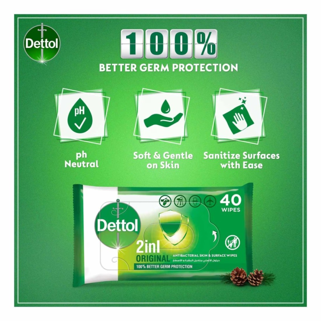 Dettol Original Antibacterial Skin 40 Wipes