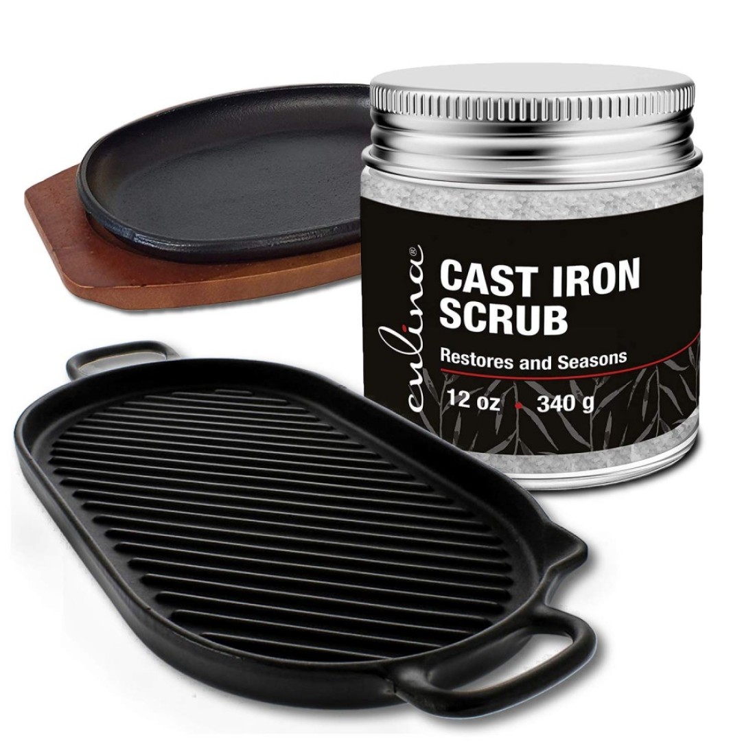 Culina Cast Iron Cleaning Restoring Scrub Removes Rust Without Scratching Care Before Cleaning Washing Seasoning 100 Natural for Cast Iron Skillets Pans Cookware