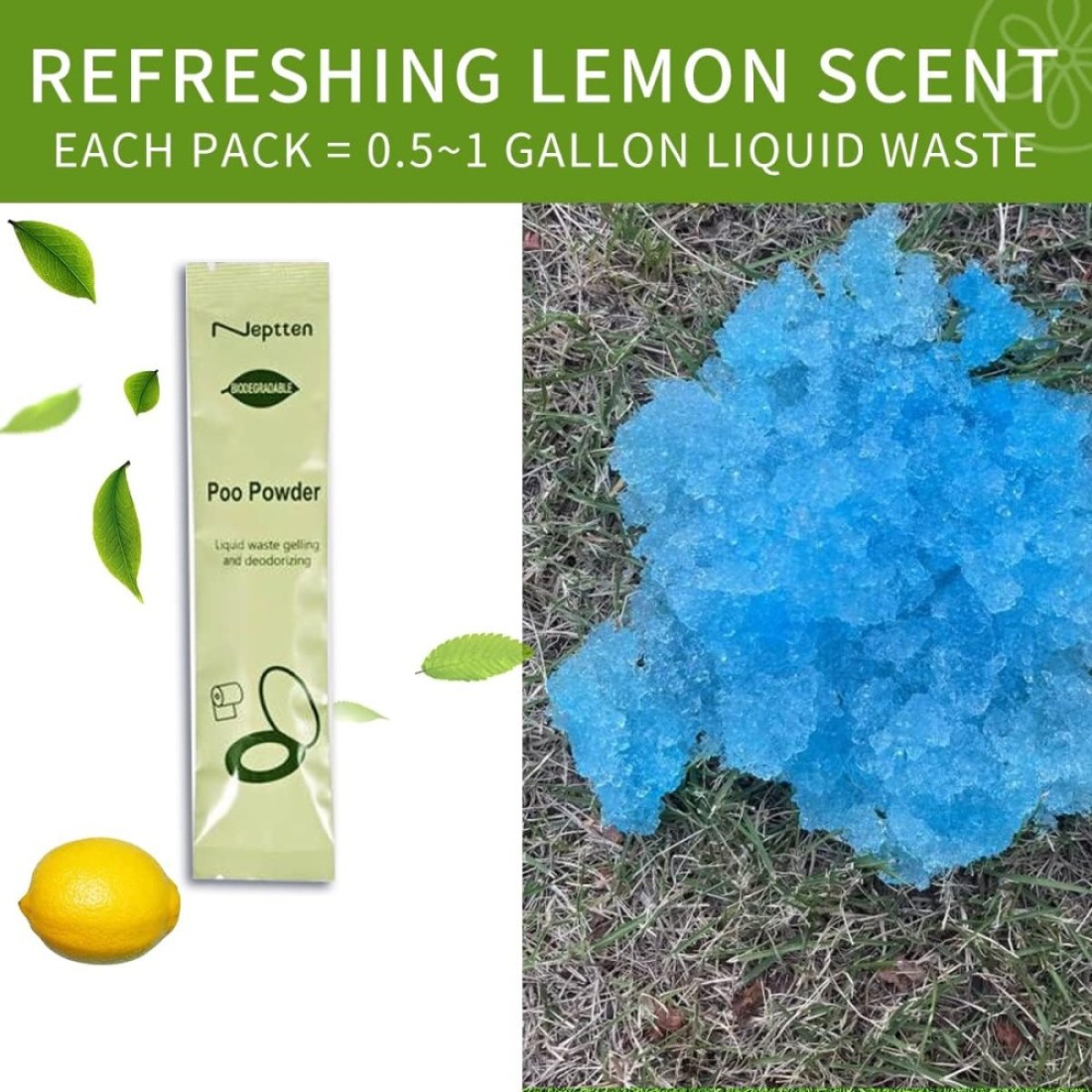 Portable Toilet Powder Outdoor Toilet Neutralize OdorFastActing Gel Safe Easy to use Emergency Toilet Chemicals Degradable Go with Porta Potty for Camping 1 Pack