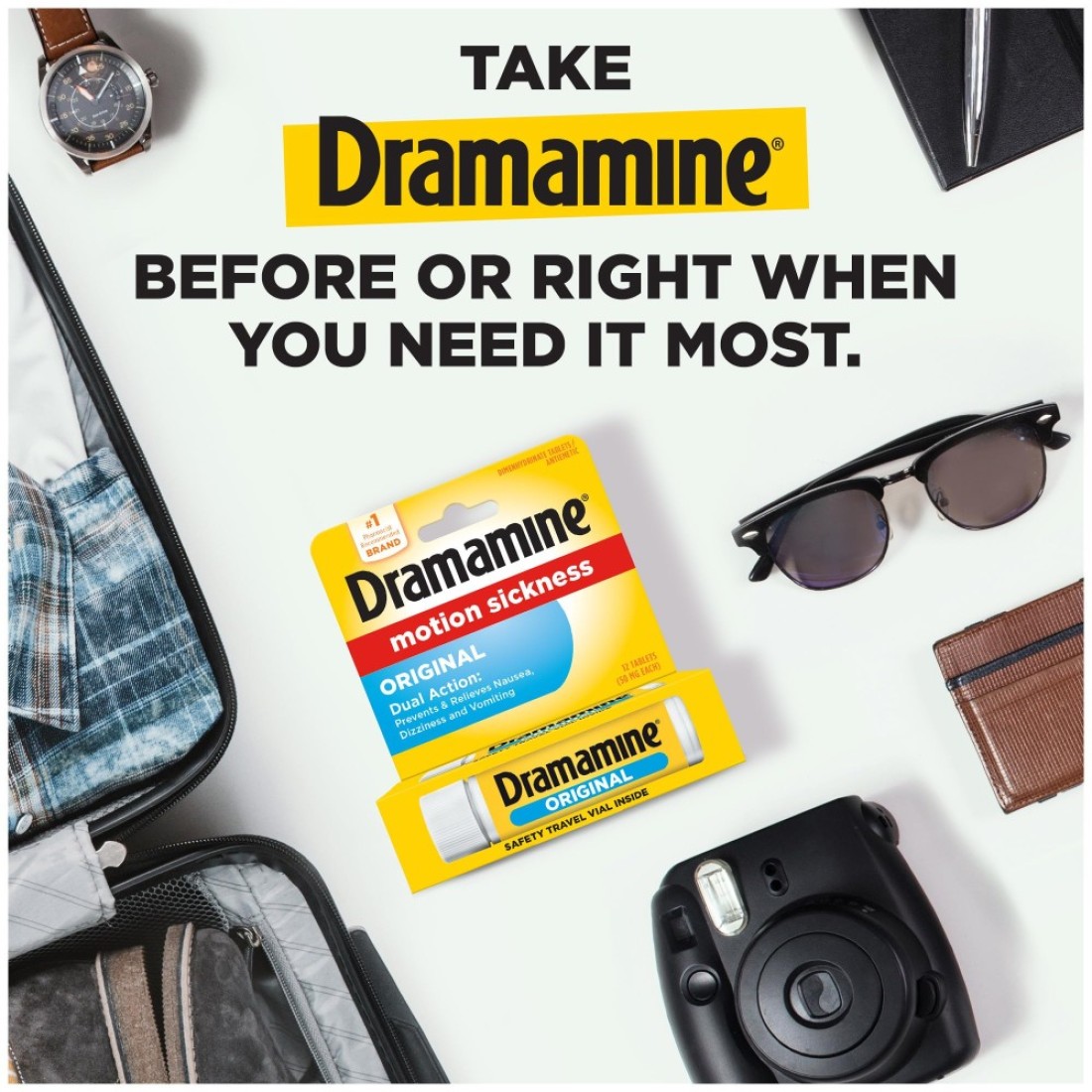 Dramamine Motion Sickness Original Travel Vial 12 Count 3 Pack
