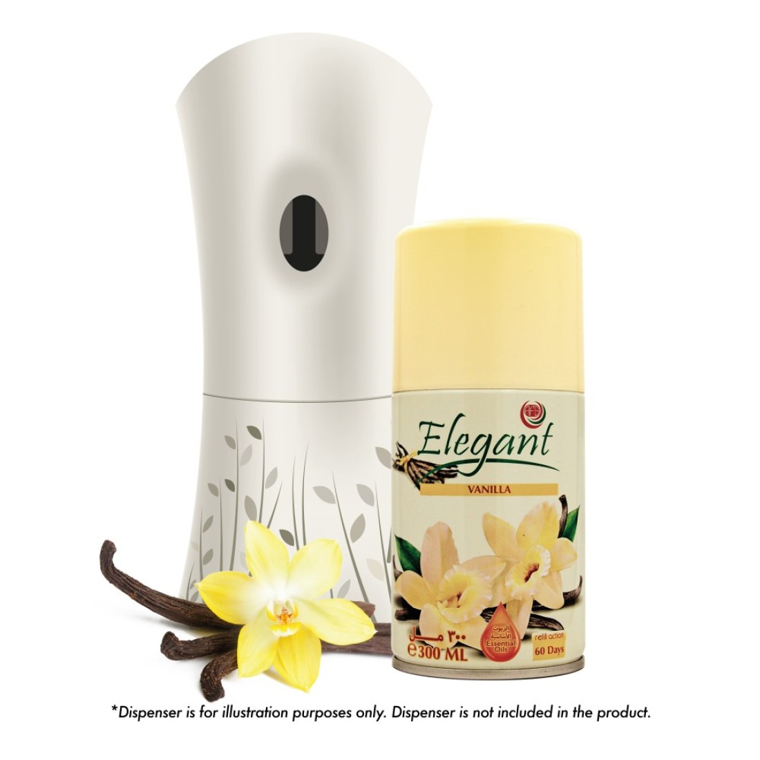 Elegant Automatic Spray REFILL &ndash; Vanilla &ndash; 300ML &ndash; Pack of 3, Triple Pack (300ML x 3 Pcs) &ndash; Air Freshener REFILL for Home And Bathroom, Made With ESSENTIAL OILS