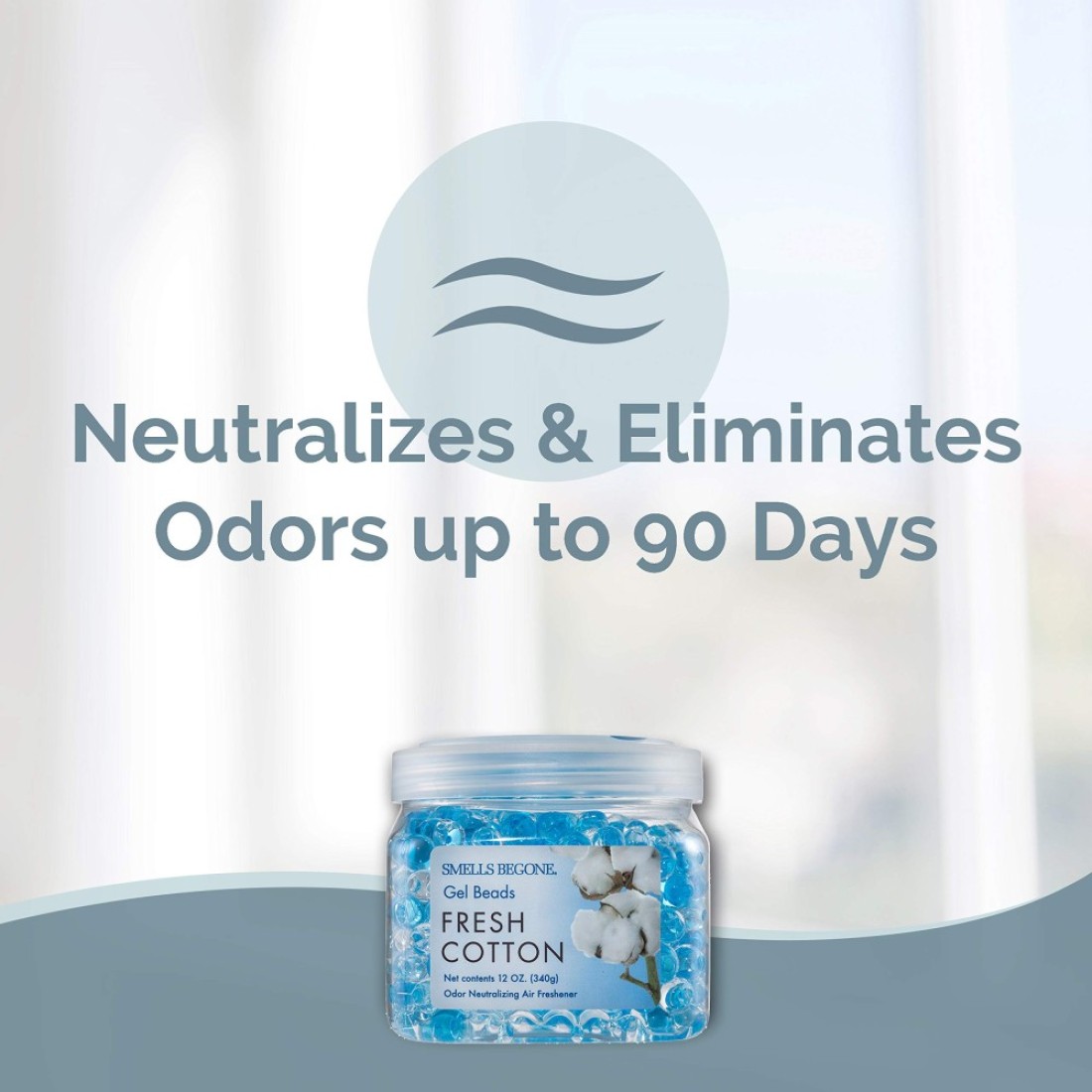 SMELLS BEGONE Odor Eliminator Gel Beads Air Freshener Eliminates Odor in Bathrooms Cars Boats RVs Pet Areas Made with Essential Oils Fresh Cotton Scent 12 Ounce