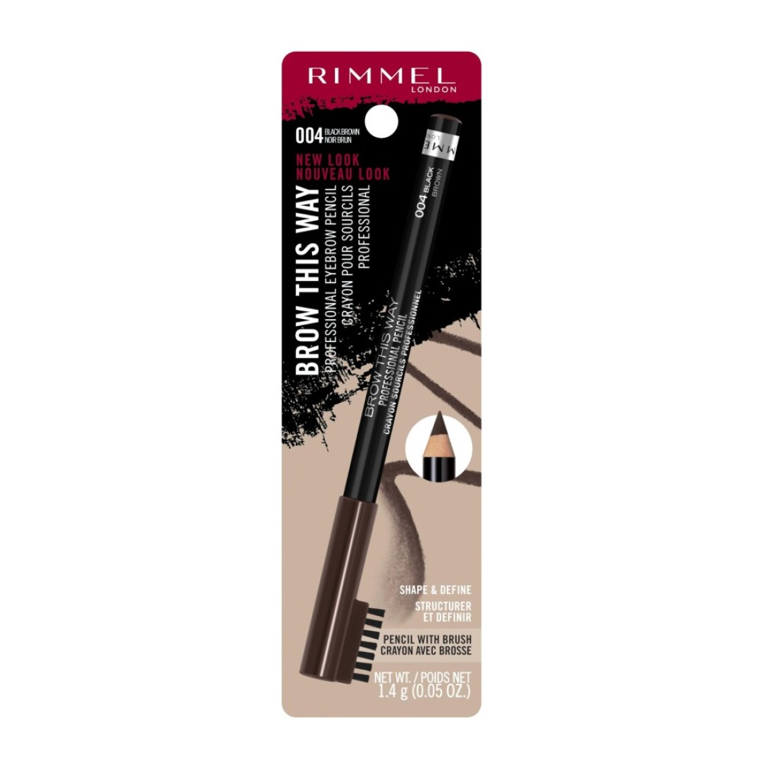 Rimmel London Brow This Way Professional Eyebrow Pencil LongWearing HighlyPigmented BuiltIn Brush 004 Black Brown 005oz