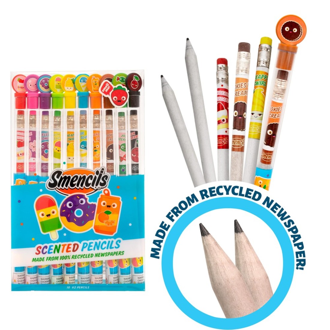 Smencils Patented Gourmet Scented Graphite HB 2 Pencils Made from Recycled Newspapers 10 Count Gifts for Kids School Supplies