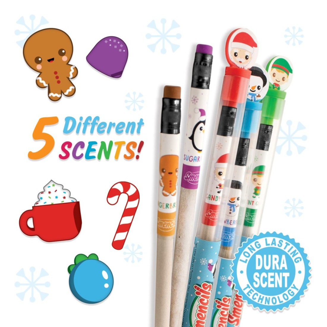 Holiday Smencils HB 2 Patented Gourmet Scented Fun Pencils 5 Count Stocking Stuffer Gifts for Kids School Supplies Party Favors Classroom Rewards