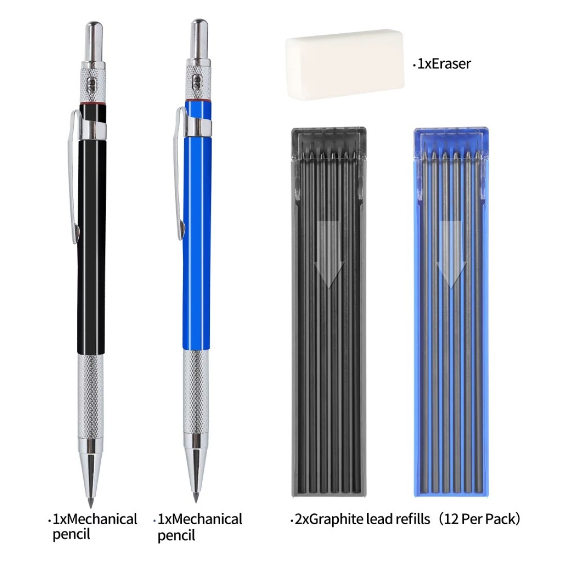 Aitikili 2mm Mechanical Pencil Set 2 Pieces Artist Carpenter Drafting Pencils 20 mm with 2 Tube Lead Refill HB 2B Art Lead Holder Metal Marker for Draft Drawing Writing Art Sketching