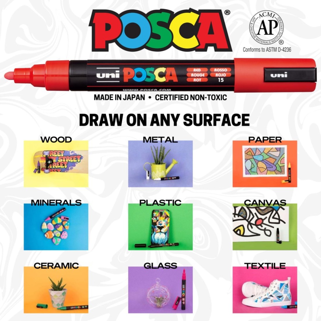 15 Posca Paint Markers 3M Fine Posca Markers of Acrylic Paint Penswith Reversible Tips Posca Pens for Art Supplies Fabric Paint Fabric Markers Paint Pen Art Markers