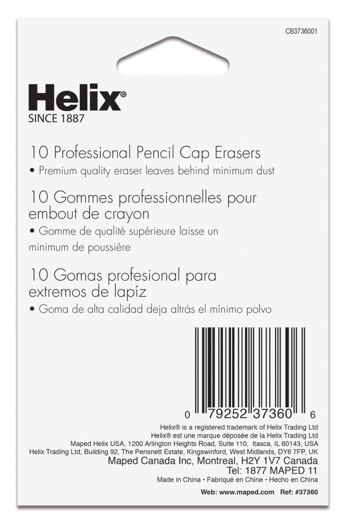 Helix Professional Pencil Cap Erasers 10ct Efficient Correction Durable Clean Ideal for Students and Professionals Latex free