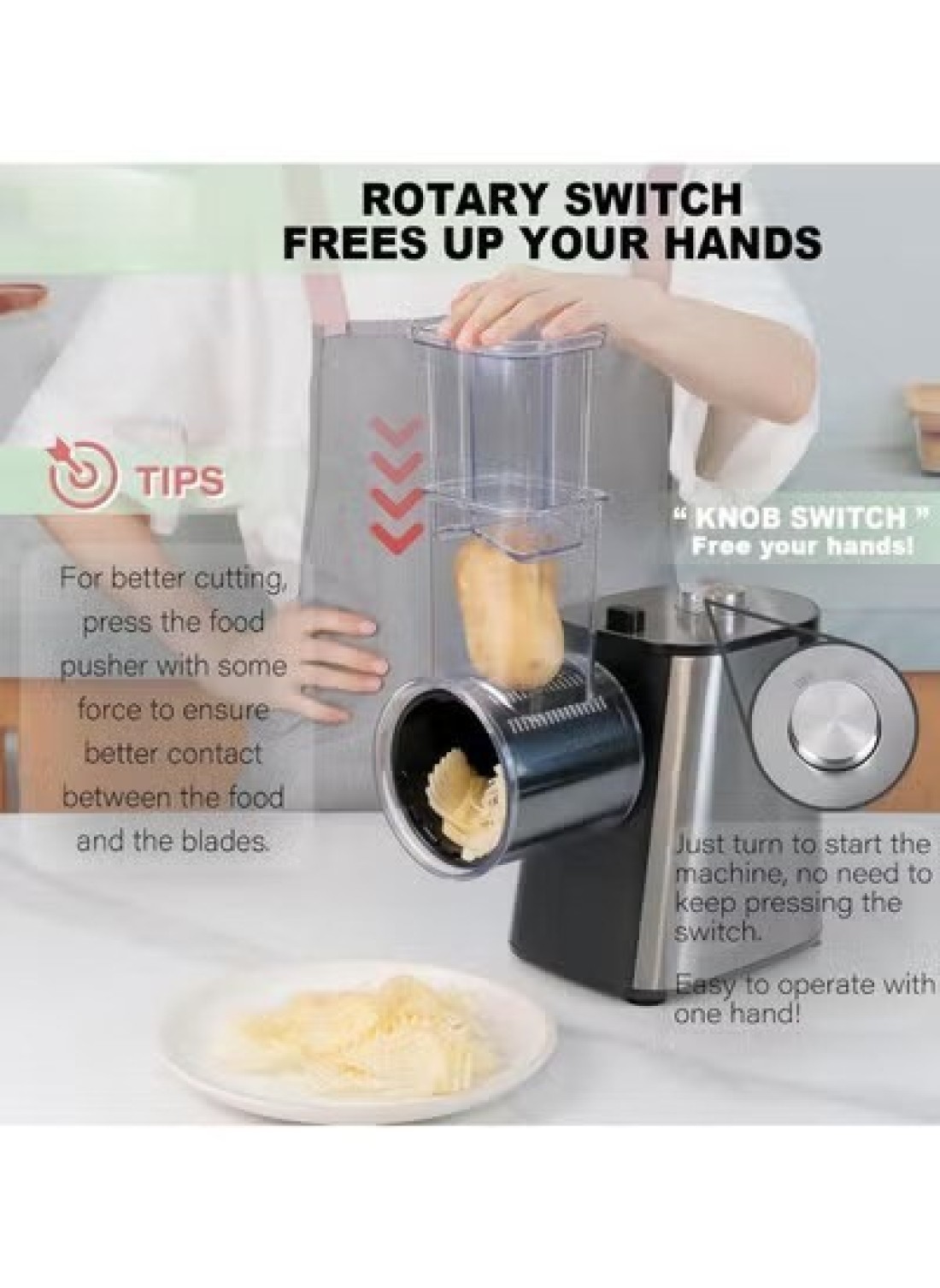 Vegetable Cutter Electric Vegetable Slicer Stainless Steel Cheese Grater 250 W Upgraded Large Calibre Chopper Kitchen Spiral Cutter Multifunctional With 5 Blades 220 V