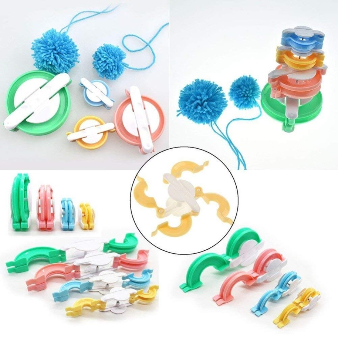 Pompom Maker Kits Pom pom Knitting Loom Kit Fluff Ball Weaver Needle Craft DIY Knitting Crochet Craft Tool Kit 6PS Pompom Maker 1PS Scissors 7