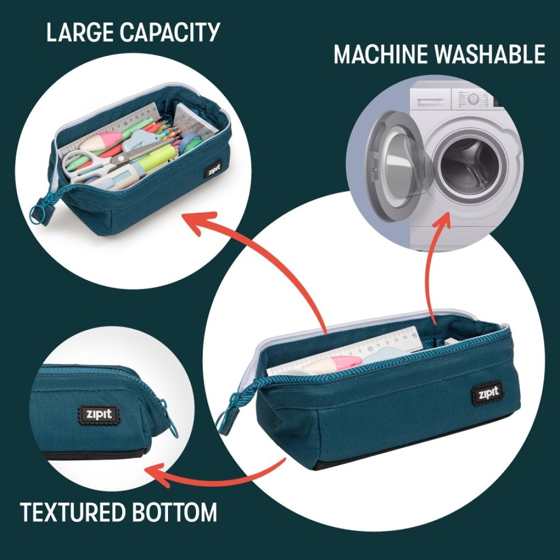 ZIPIT Lenny Pencil Case Large Capacity Pencil Pouch Pencil Bag for School College and Office Teal