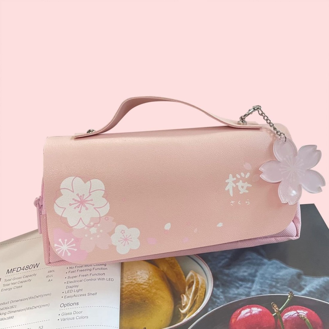 JELLYEA Kawaii Cherry Blossom Pencil Bag Pink Sweet Pencil Case Large Capacity Stationery Pouch School Supplies Makeup Bag Pink