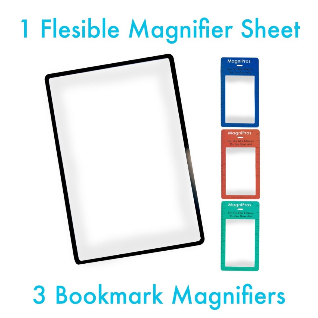 MagniPros Premium 3X 300 Page Magnifying Lens with 3 Bonus Bookmark Magnifiers for Reading Small Prints Low Vision Aids Solar Projects