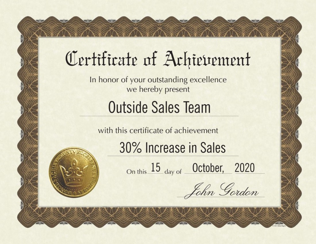 Great Papers Certificate of Achievement PrePrinted Gold Foil Embossed 85 x 11 6 Count 930100