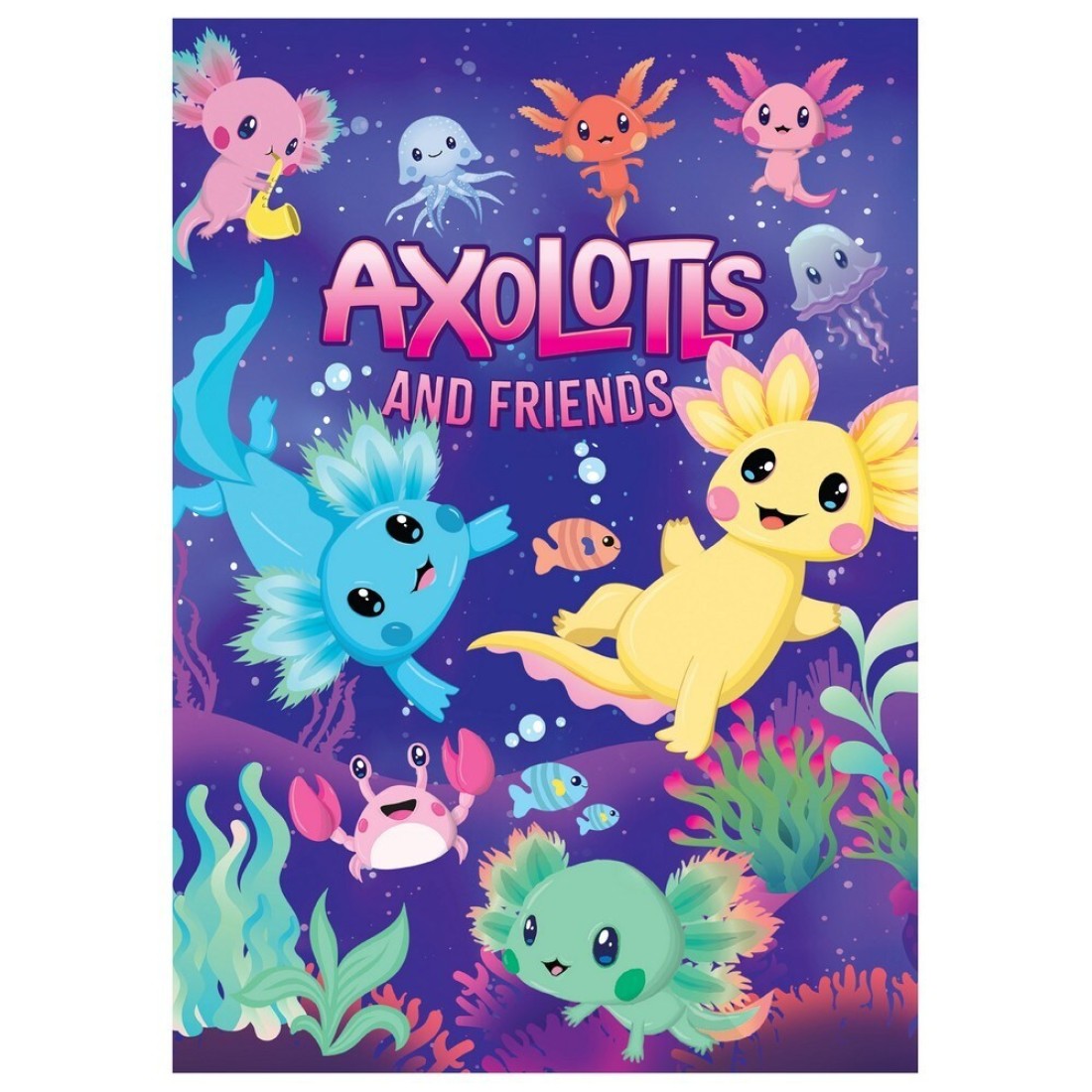 Hinkler Axolotls &amp; Friends Creative Colouring Kit includes 2x24-page Colouring Book, 30+ Holographic Stickers, 30+ Standard Stickers,