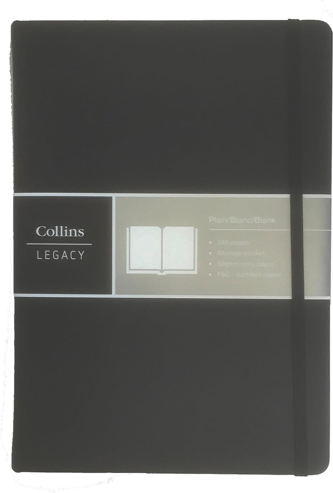 Collins Legacy A5 Hard Cover Notebook, 240 80gsm Square Pages - Black Cover