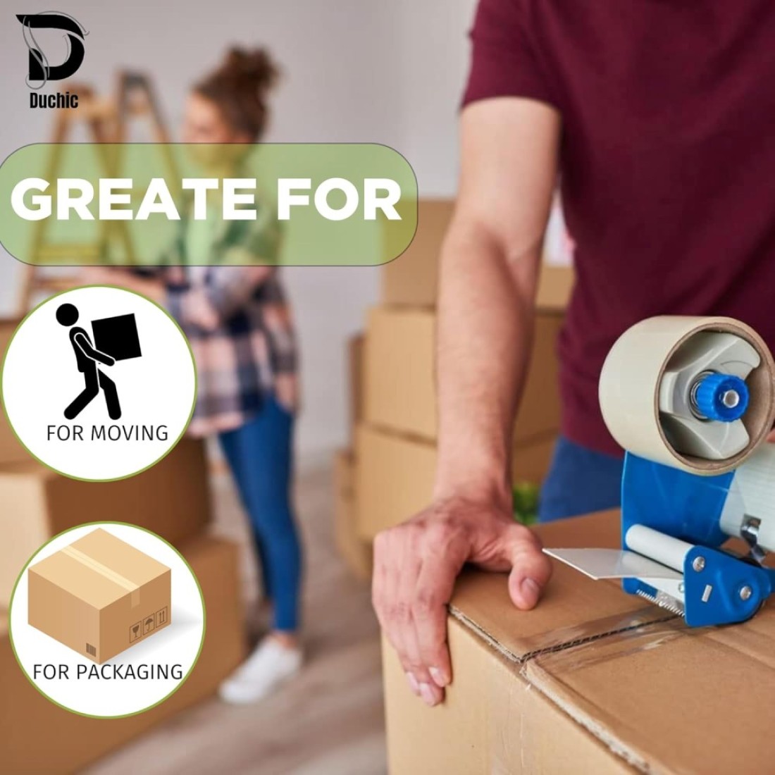 Duchic, Clear Packing Tape 2 inches x 50 yards Strong Heavy Duty Packaging Tape for Sealing Parcel Boxes, Moving Boxes Houses, Large Postal Bags, Office Supplies [6 Rolls]