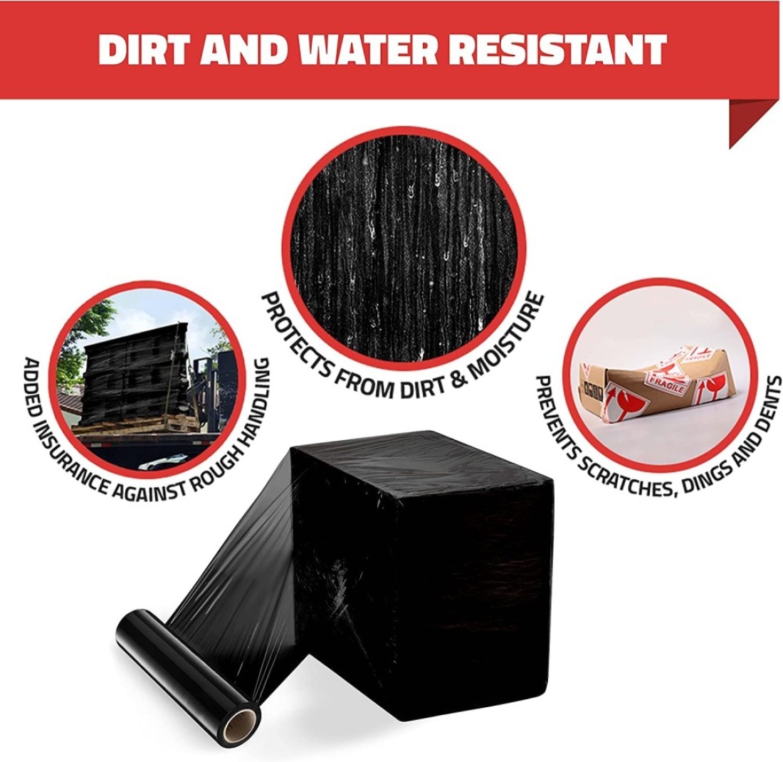 Markq [3 Rolls] Black Stretch Film Wrap - 500mm x 250m Heavy Duty Plastic Shrink Wrap for Pallet Wrap, Packing, Moving and Packaging - Cling Wrap