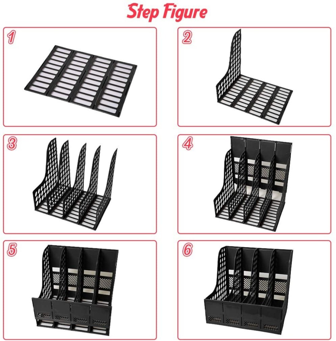 Generic Large Space Magazine File Holder Organizer Box With 4 Vertical Compartments, Desktop, File Documents