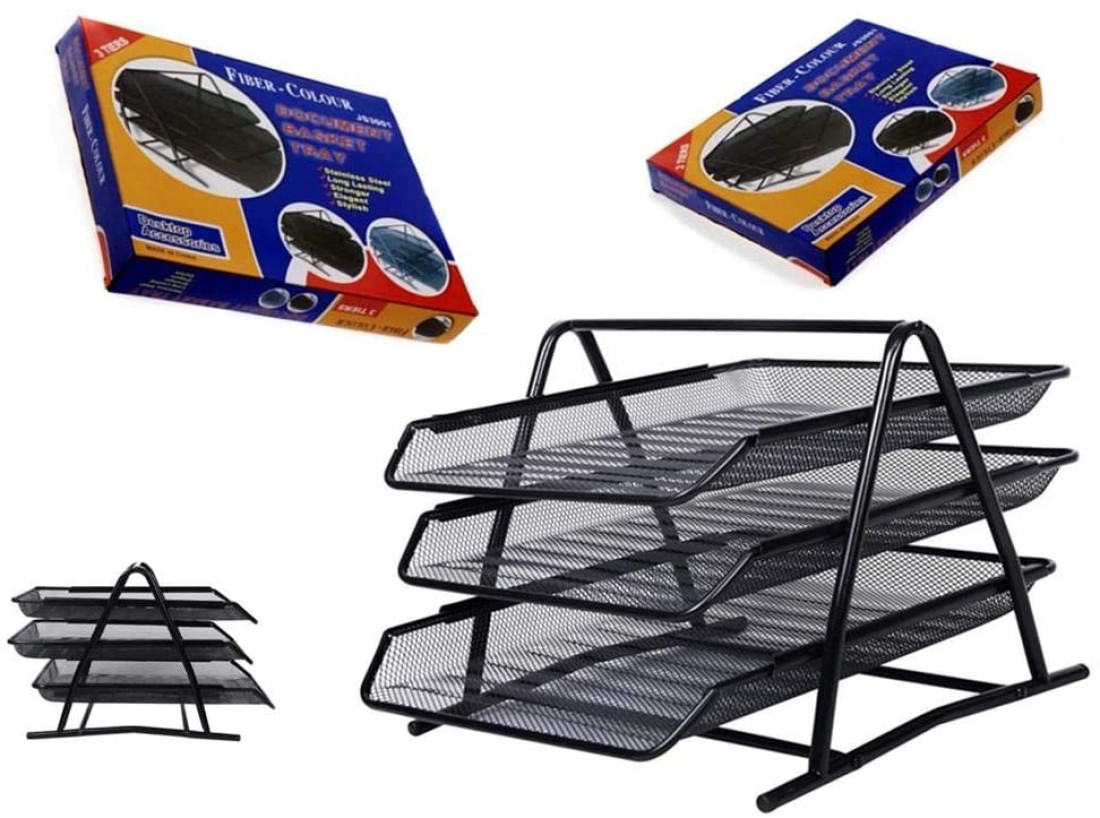 Generic Metal A4 Paper Office Mesh Document Basket File Paper Tray Letter Organizer Holder Desktop Accessories-3 Tires [Ebjs3001]