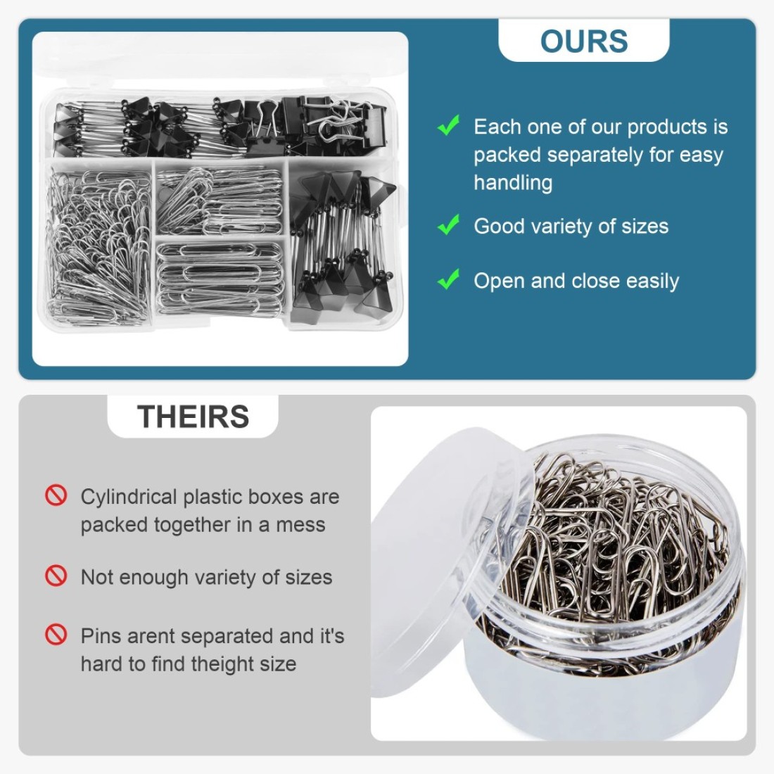 Binder Clips Paper Clips Assorted Sizes 340pcs Black Binder Clips Jumbo Paperclips Set Large Paper Clips for Office School Supplies Binder Paper Clips in Container with Compartments