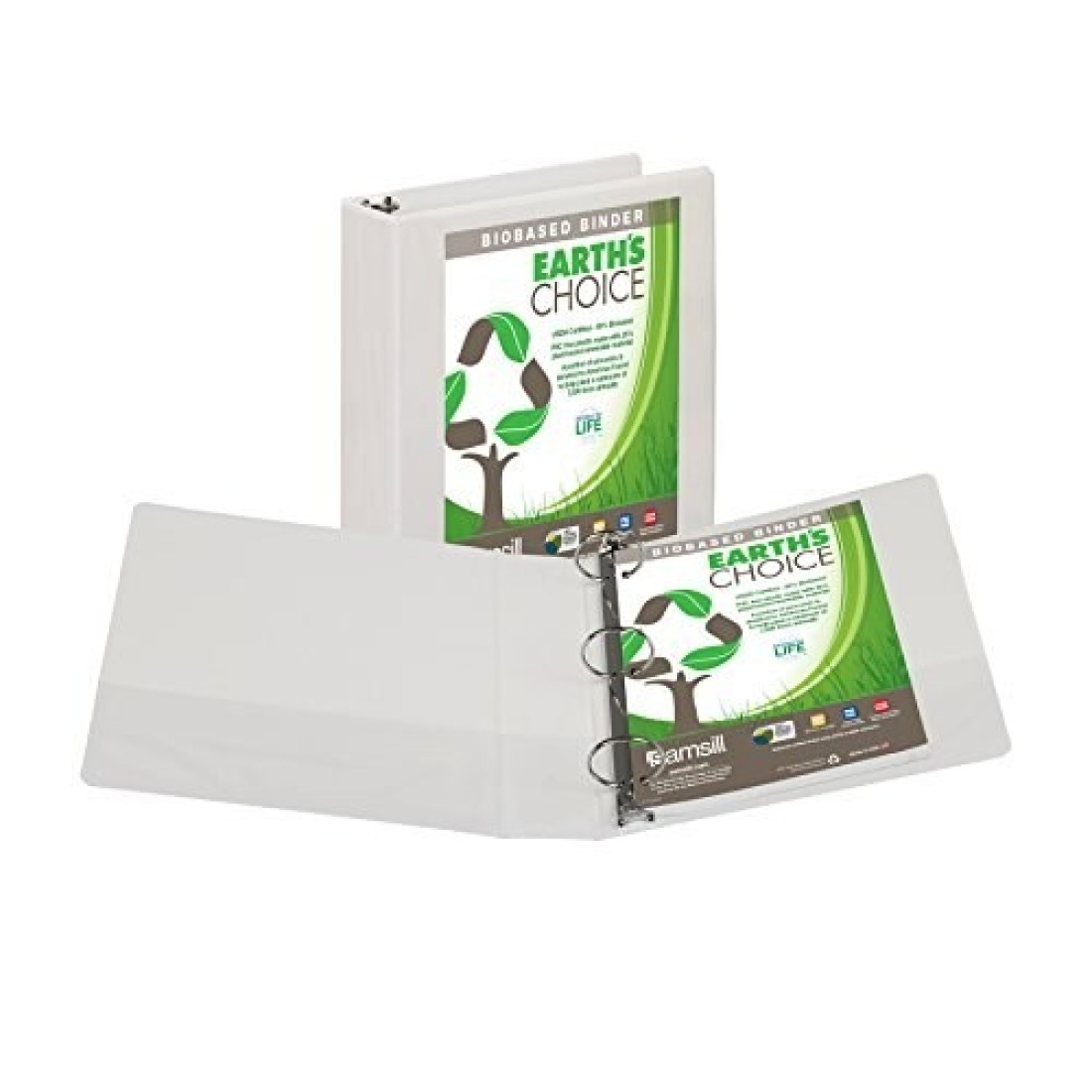 Samsill Earths Choice Biobased Durable 3 Ring View Binder 2 Inch Round Ring Up to 25 Plant Based Plastic USDA Certified Biobased White