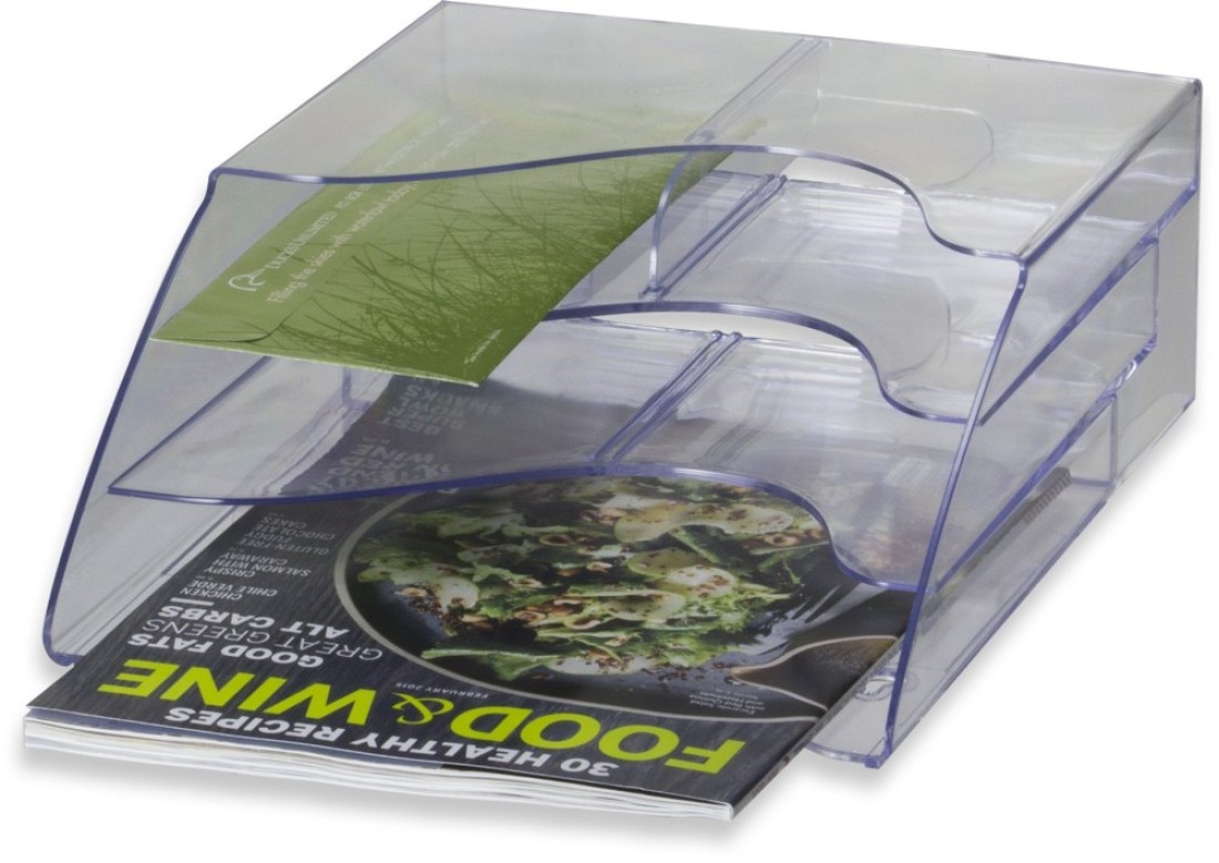 Officemate MultiUse Literature Holder 6 Pockets for 4125 Inch Wide Leaflets or 3 Pockets for Letter Size Sheets or Folders Clear 22914